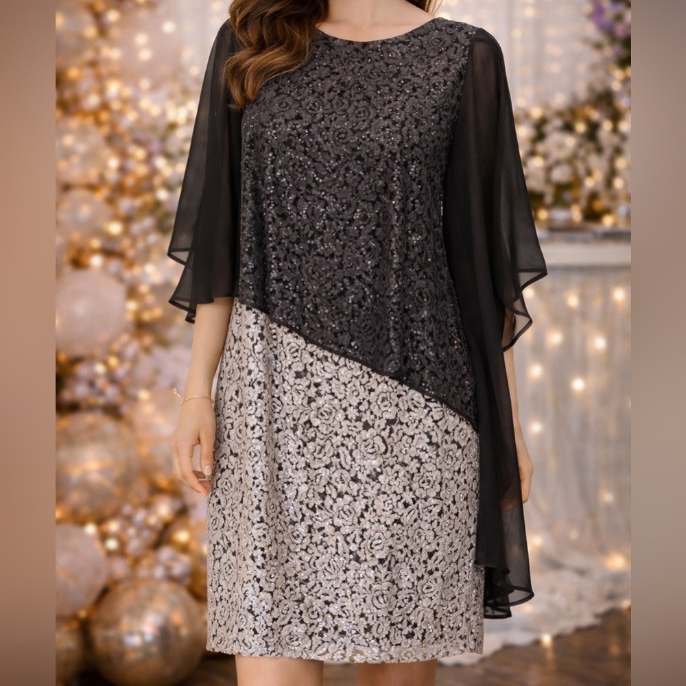 Jessica Howard Cocktail Dress black silver size 14 - Picture 3 of 10